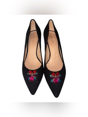 Black Jeweled Pointed-Toe Flats